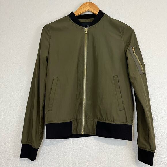 Zara Bomber Jacket Womens XS Olive Military Green Lightweight Varsity Minimalist - Picture 1 of 7